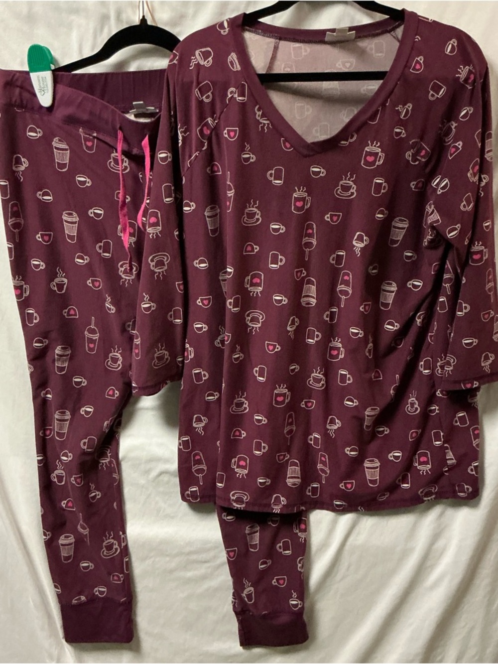 Cozy Kids’ Coffee Cup Print Pajama Set - Burgundy